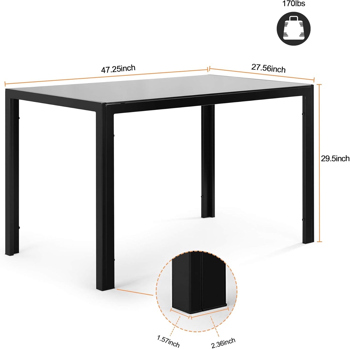 Ball & Cast 5 Pieces Dining Table Set with 4 Faux Leather Chairs,Wooden Living Room Furniture W/ 47.25" Rectangle Kitchen Desk,for Restaurant,Home Bistro,White