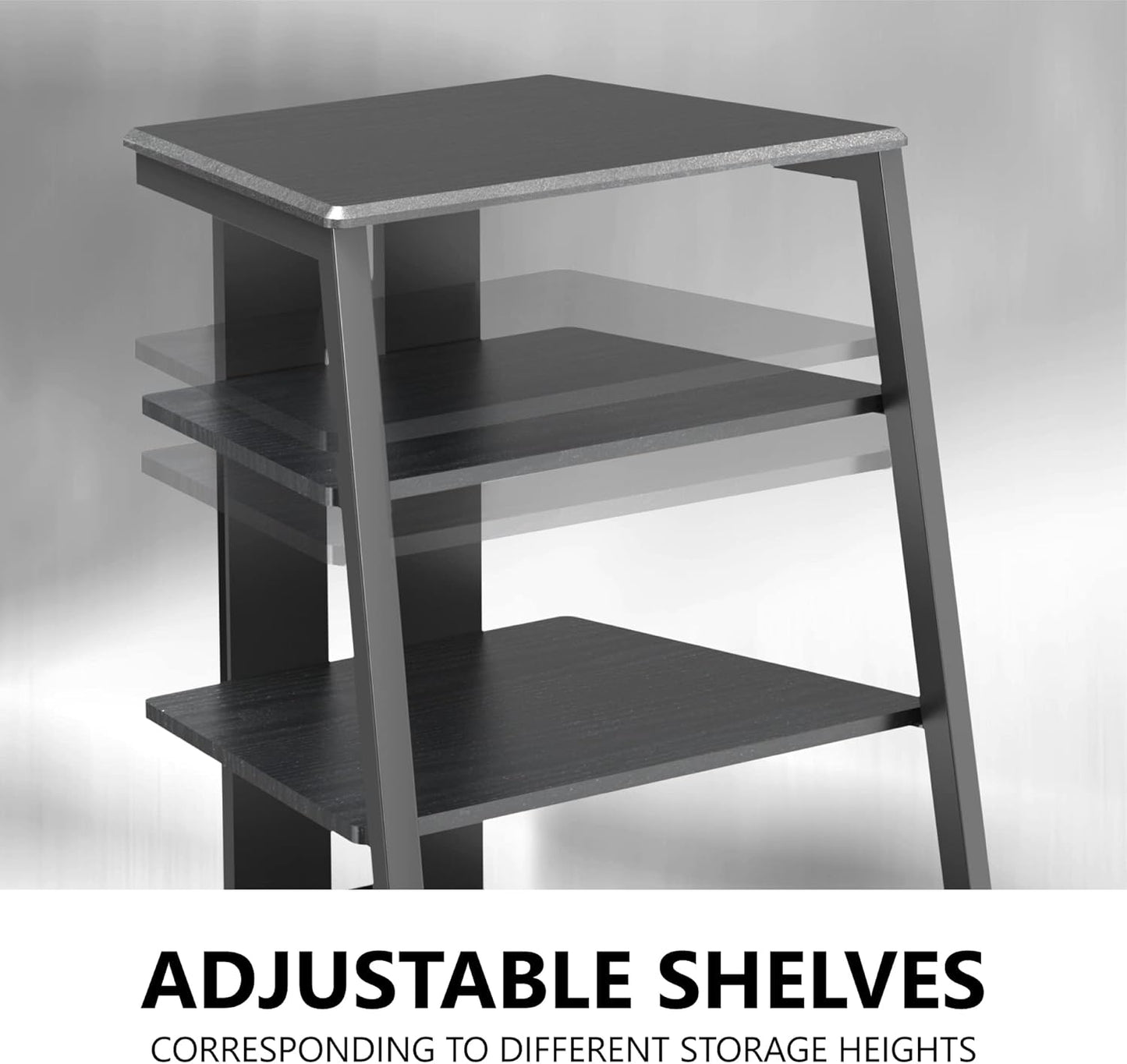 FITUEYES Design 4-Tier AV Media Stand Corner Shelf Stand Wooden Corner Shelves Component Cabinet Stereo Rack Audio Tower with Height Adjustable Wooden Shelves for/Xbox One/ps4 (Black)