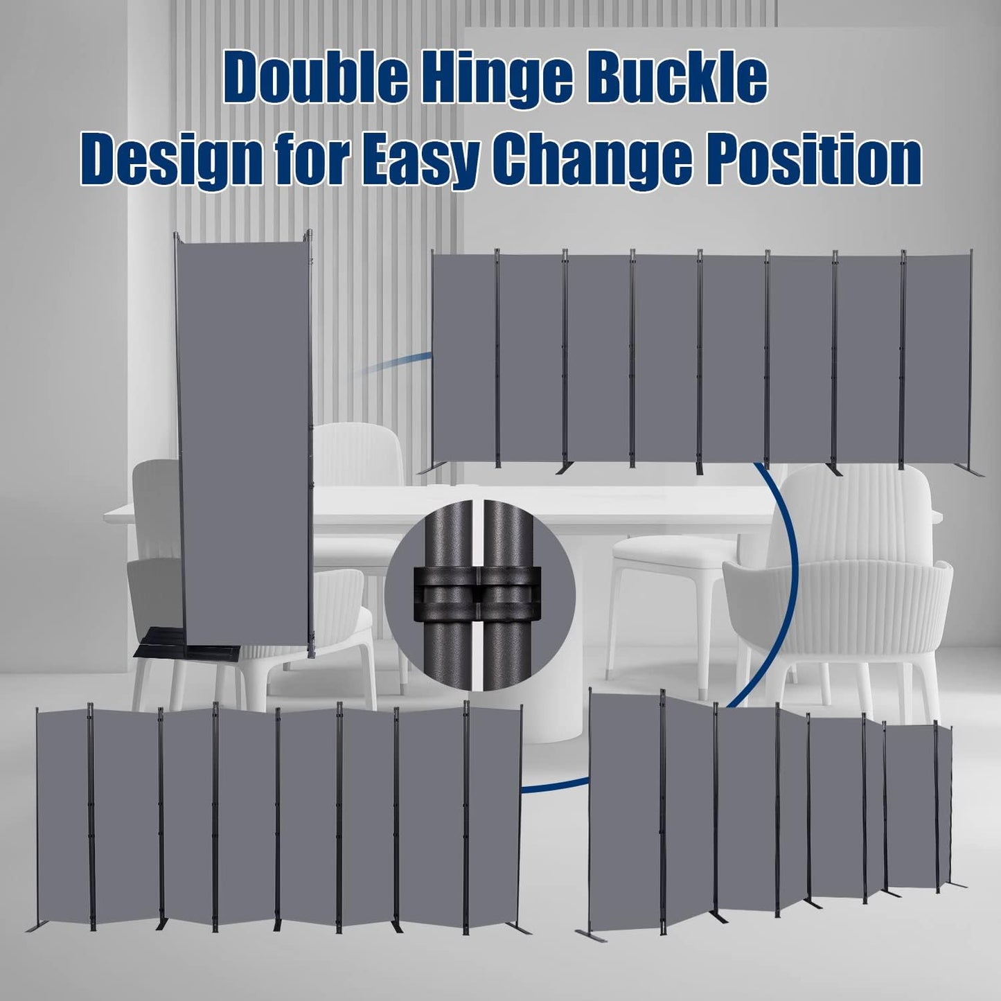 Room Divider 6FT Portable Room Dividers and Folding Privacy Screens, 176'' W Fabric Divider for Room Separation, 8 Panel Partition Room Dividers Freestanding Wall Divider Screen for Dorm Studio Office