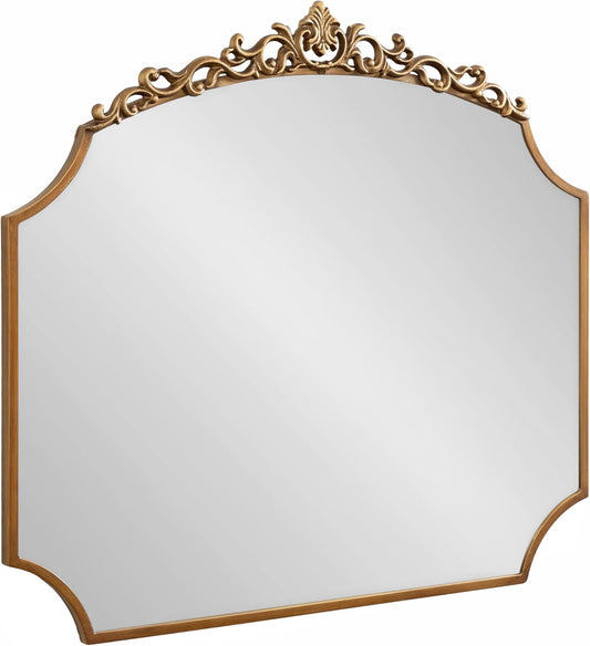 Kate and Laurel Arendahl Ornate Traditional Arched Scallop Mirror; 24 x 36; Antique Gold; Decorative Baroque Style Scalloped Arch Vintage Gold Mirror with Ornamental Crown