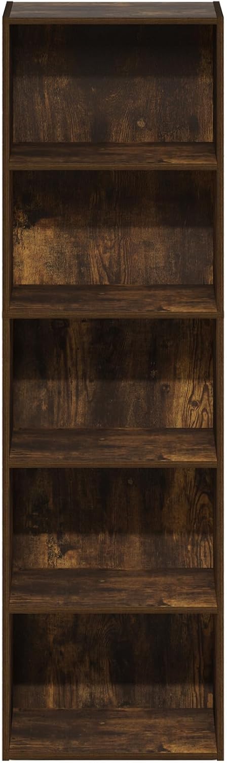 Furinno Luder 5-Tier Open Shelf Bookcase, Bookshelf, Amber Pine