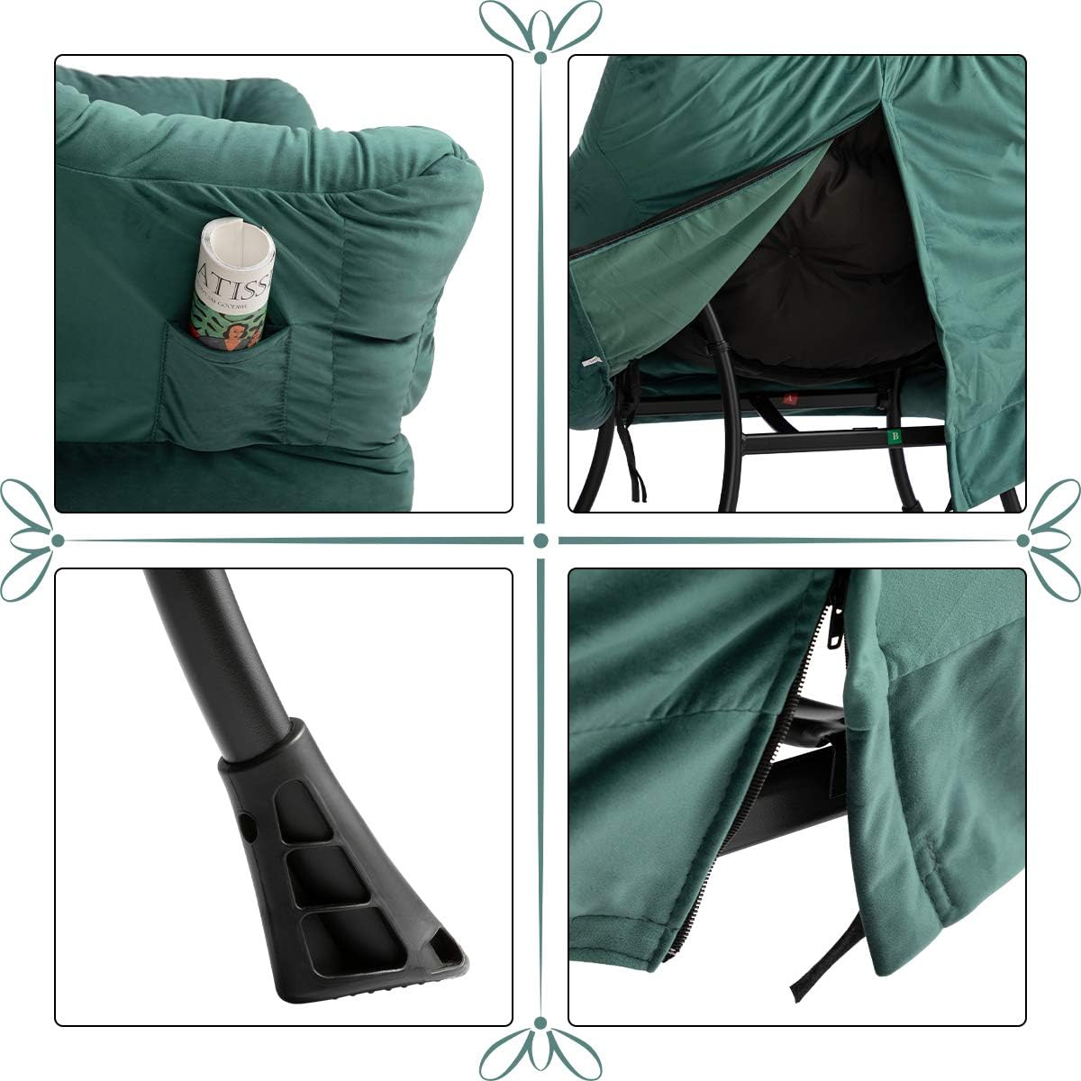 HollyHOME Modern Fabric Large Lazy Chair, Accent Oversized Comfy Reading Chair, Thick Padded Cozy Lounge Chair with Armrest, Leisure Sofa Chair for Living Room, Bedroom, Dorm, Dark Atrovirens