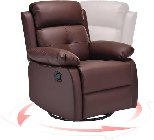 Swivel Rocker Recliner, 360 Swivel Small Recliners with 30 Degree, 90-150 Degree Angle, Faux Leather Lift Chair for Home Theater Seating, Adults, Living Room, Bedroom, Brown