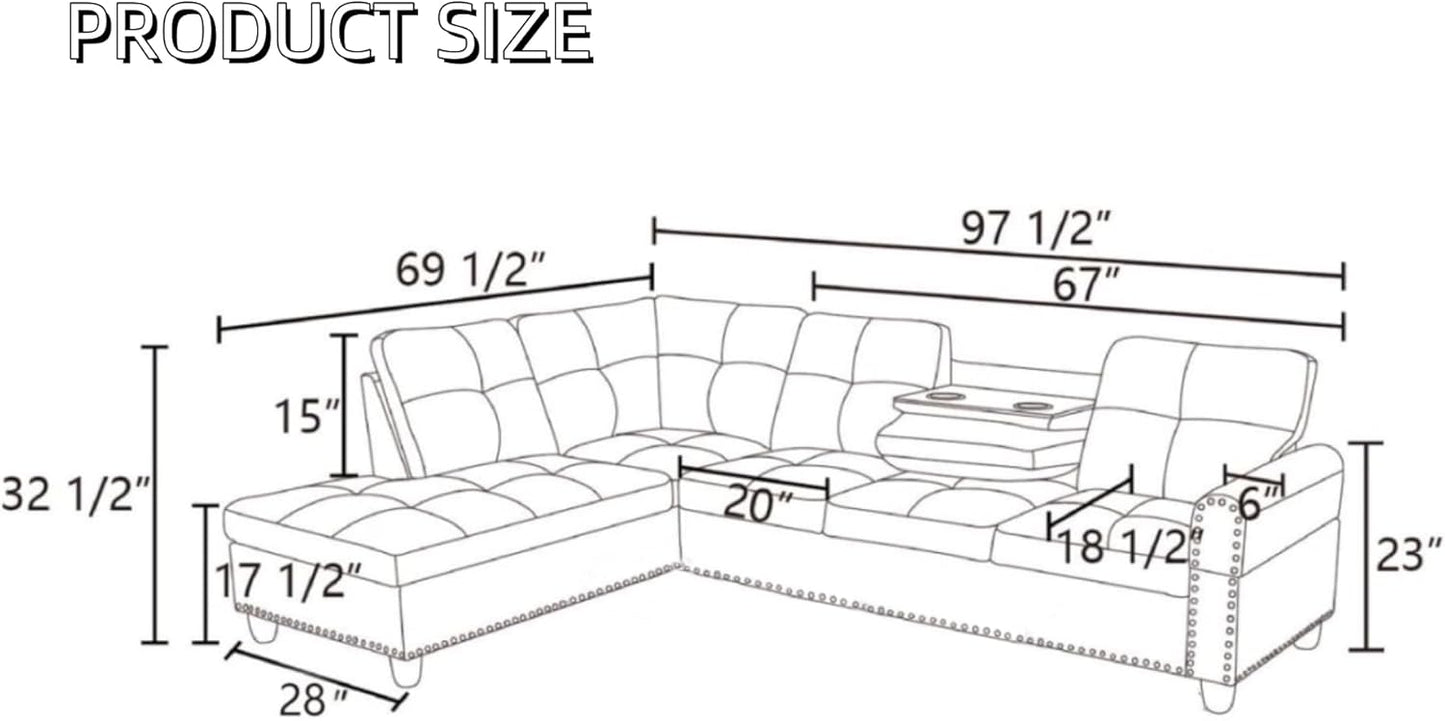 Modular L-Shaped Sectional Sofa, Modern Couches with Movable Chaise, Convertible 4-Seater Couch for Bedroom, Apartment & Office, Brown Grey