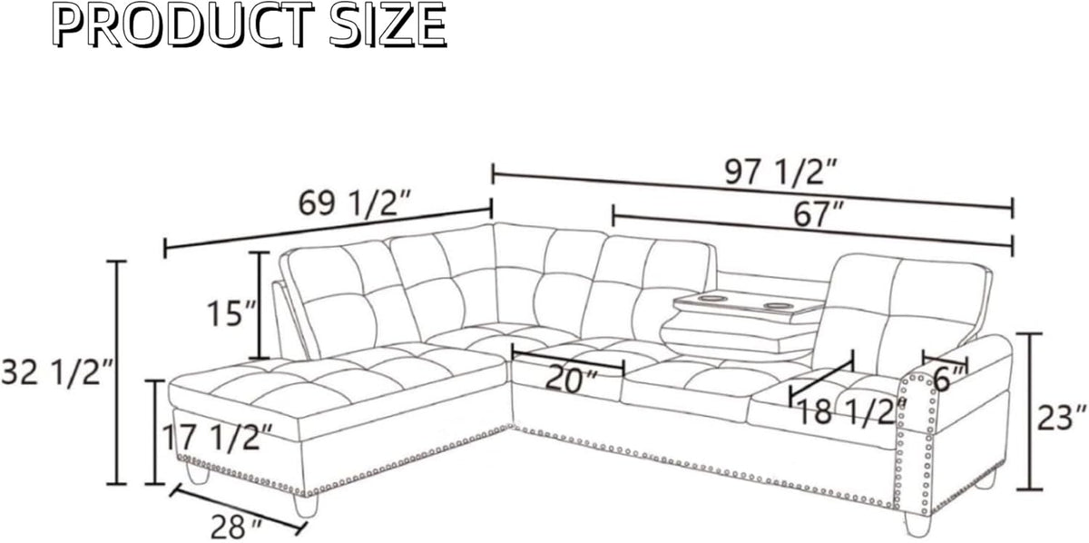 L-Shaped Sectional Sofa, Modern Sectional Couches Home Sofas for Living Room with Movable Chaise, Modular Living Room Sets Furniture for Apartment Bedroom & Office, Brown
