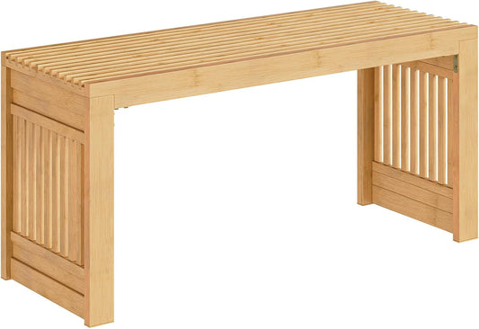 HOOBRO Dining Bench, 35 inch Bamboo Entryway Bench, Farmhouse Kitchen Table Bench, Outdoor Bench, Solid Bamboo Dining Room Benches for Kitchen, Living Room, Hallway, Bedroom, Natural YL16CD01