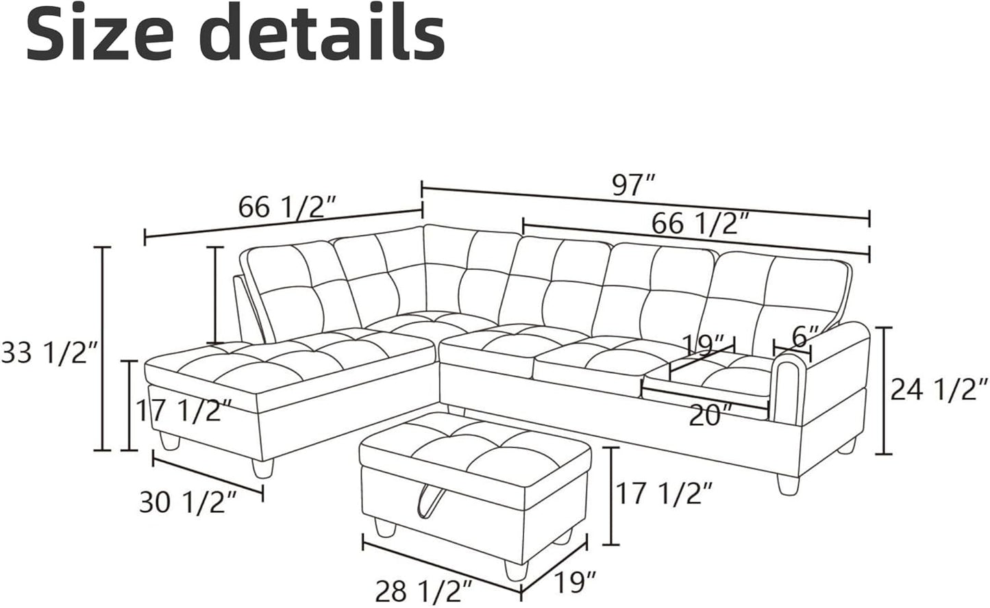 L Shaped Sectional Couches, Leather Couch Modular Sectional Sofa with Ottoman Storage, Modern L Shaped Couch with Chaise for Living Room Bedroom Apartment Furniture, White