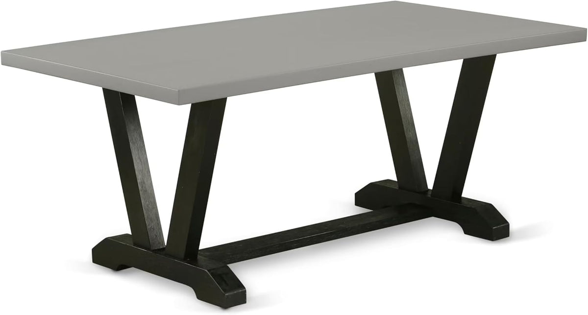 East West Furniture V697DR124-6 6 Piece Dining Table Set Contains a Rectangle Wooden Table with V-Legs and 4 Black Color Linen Fabric Parson Chairs with a Bench, 40x72 Inch, Multi-Color