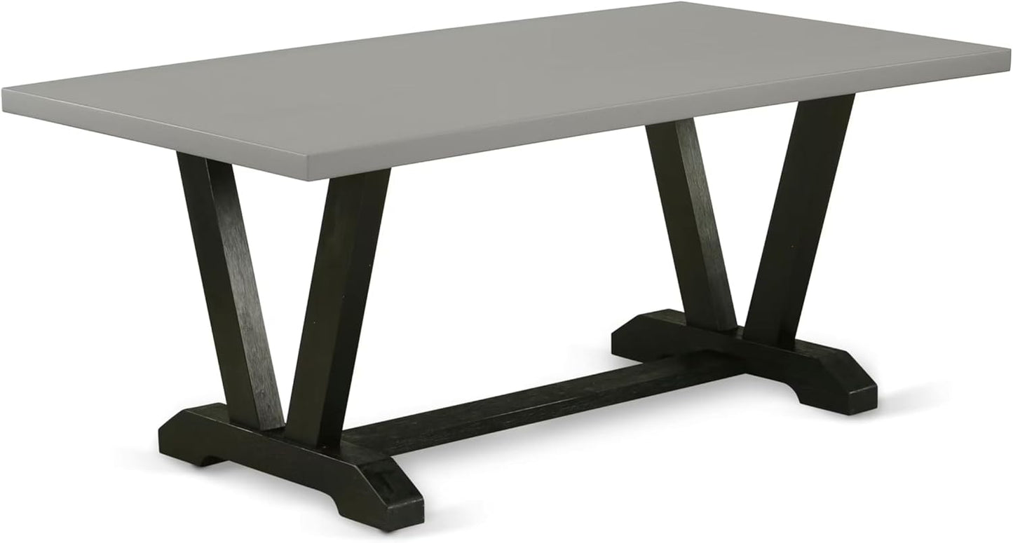 East West Furniture V697MZ650-7 7 Piece Dinette Set Consist of a Rectangle Dining Room Table with V-Legs and 6 Dark Gotham Grey Linen Fabric Upholstered Chairs, 40x72 Inch, Multi-Color