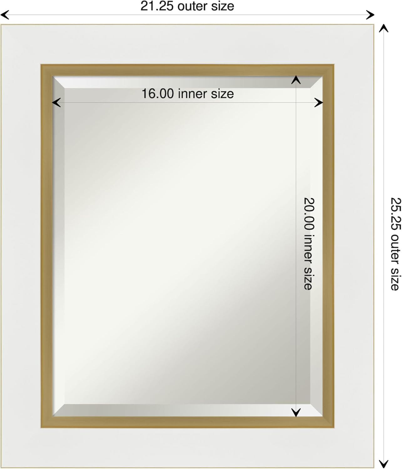 Amanti Art White Bathroom Mirror for Over Sink, 25x21 Eva White Gold Rectangle Vanity Mirror, Small Modern Contemporary Frame, Hangs Horizonally and Vertically, Bathroom Wall Decor, Beveled Edge