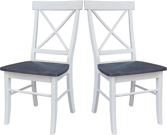 Set of Two X-Back Dining Chairs, White/Heather Gray