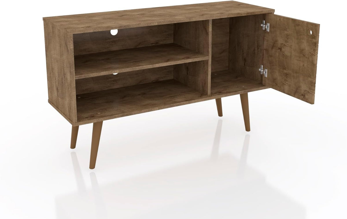 Manhattan Comfort Liberty Mid Century Modern TV Stand for Televisions up to 46 Inches, Bedroom and Living Room Entertainment Center with Storage, Shelves, and Cabinet, 43" Wide, Rustic Brown