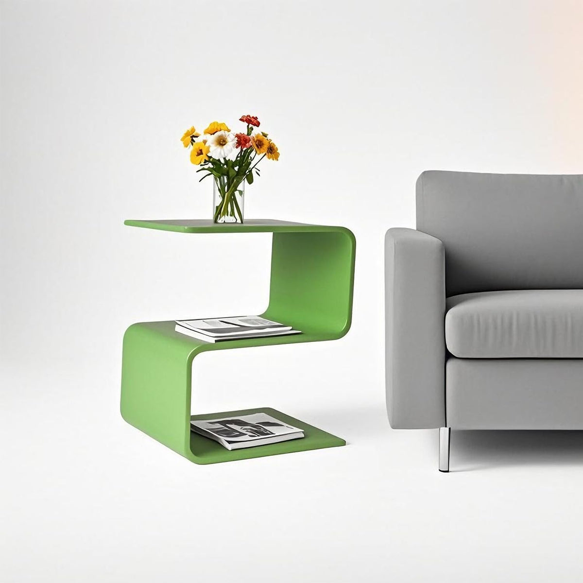 Acrylic Side Table,17.7" H S-Shaped end Table for Living Room,Clear Nightstand,Bedside Table for Bedroom,Used for The Bathroom Storage Table (Apple Green)