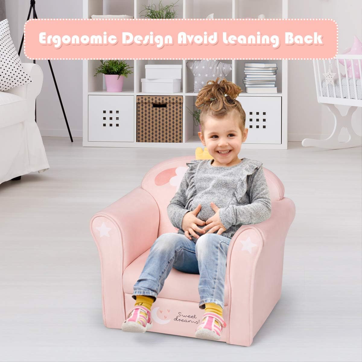Costzon Kids Couch, Children's Sofa Armrest Chair with Pattern, Toddler Furniture w/Sturdy Wood Construction, Preschool, Lightweight Kids Couch Sofa Chair for Aged 1-5 Boys & Girls Gifts, Lamb
