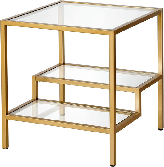 Henn&Hart 20" Wide Square Side Table in Brass, Table for Living Room, Bedroom