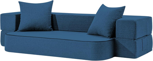 2-in-1 Folding Sofa Bed with Pillows - Folding Chair Floor Couch & Sleeping Mattress - Washable Cover & Memory Foam Sleeper Chair for Living Room/Guest Room/Apartment/Loft, Navy Blue, Twin