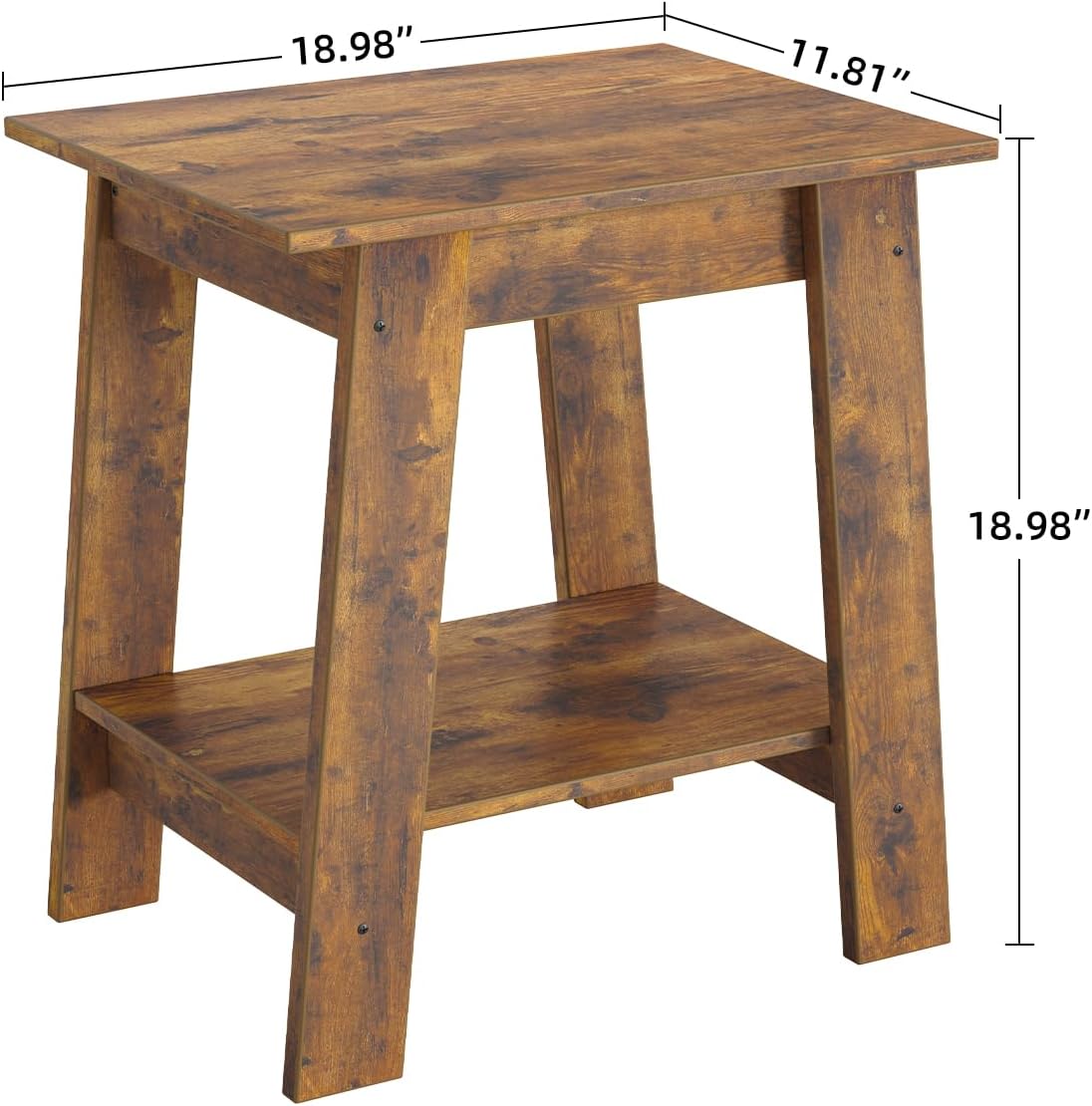 Garvee End Table, Side Table with 2-Tier Storage Shelf, Sofa Table for Small Space, Square Nightstand for Entryway, Farmhouse, Living Room, Easy Assembly, Rustic Brown