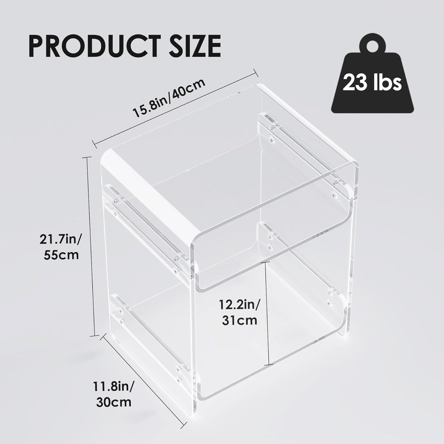 Clear Acrylic 3-Tier End Table/Nightstand – Sleek Bedside Storage with Durable Design, Perfect for Bedrooms, Living Rooms, or Modern Interiors – Ideal as a Bedside Table or Sofa Side Piece