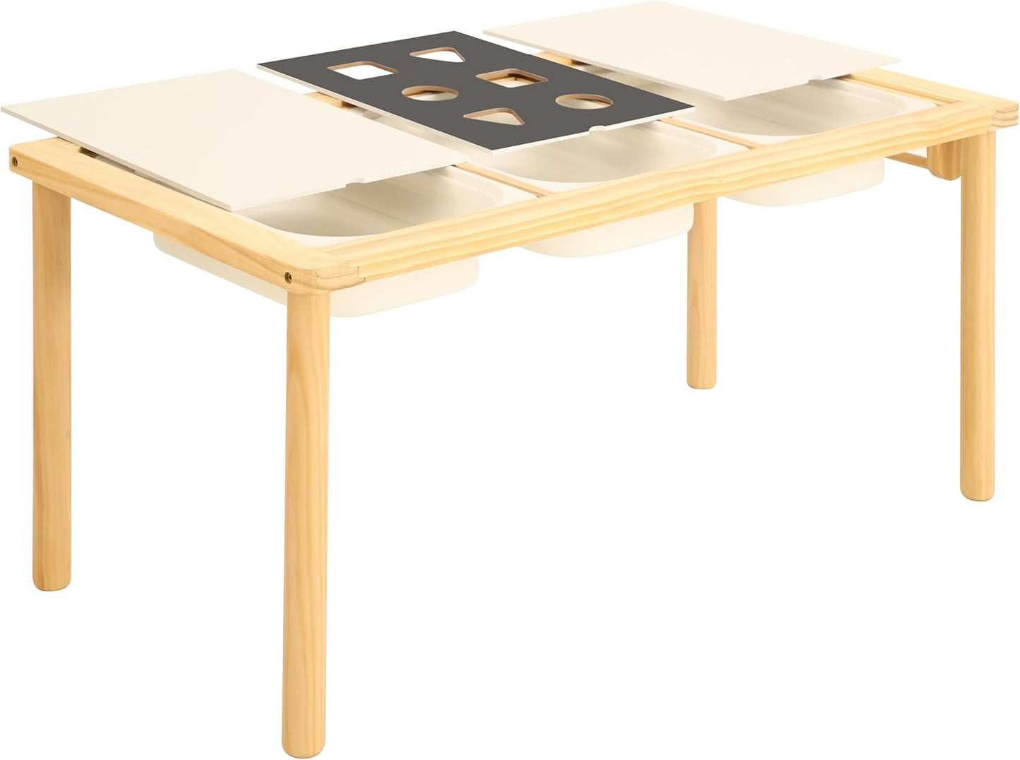 Sensory Table for Toddlers with 3 Storage Bins, Wooden Activity Table with Double-Sided Boards, Sand and Water Play, Indoor & Outdoor Use