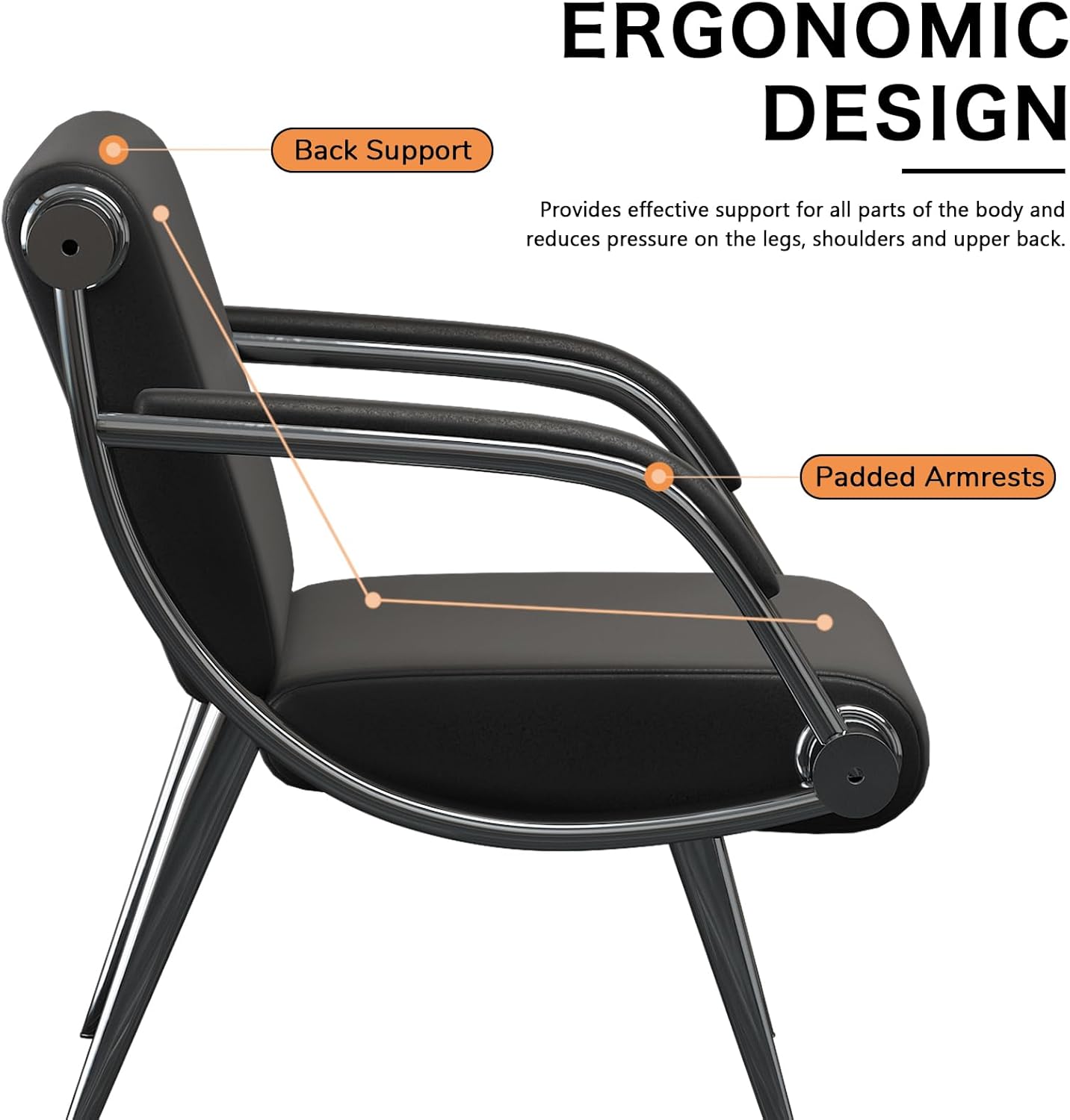 wonline Waiting Room Chair with Armrest Black PU Leather Office Furniture, Office Guest Seating Lobby Conference Reception Chairs for Airport Clinic Hospital Bank Salon Barber(Black)