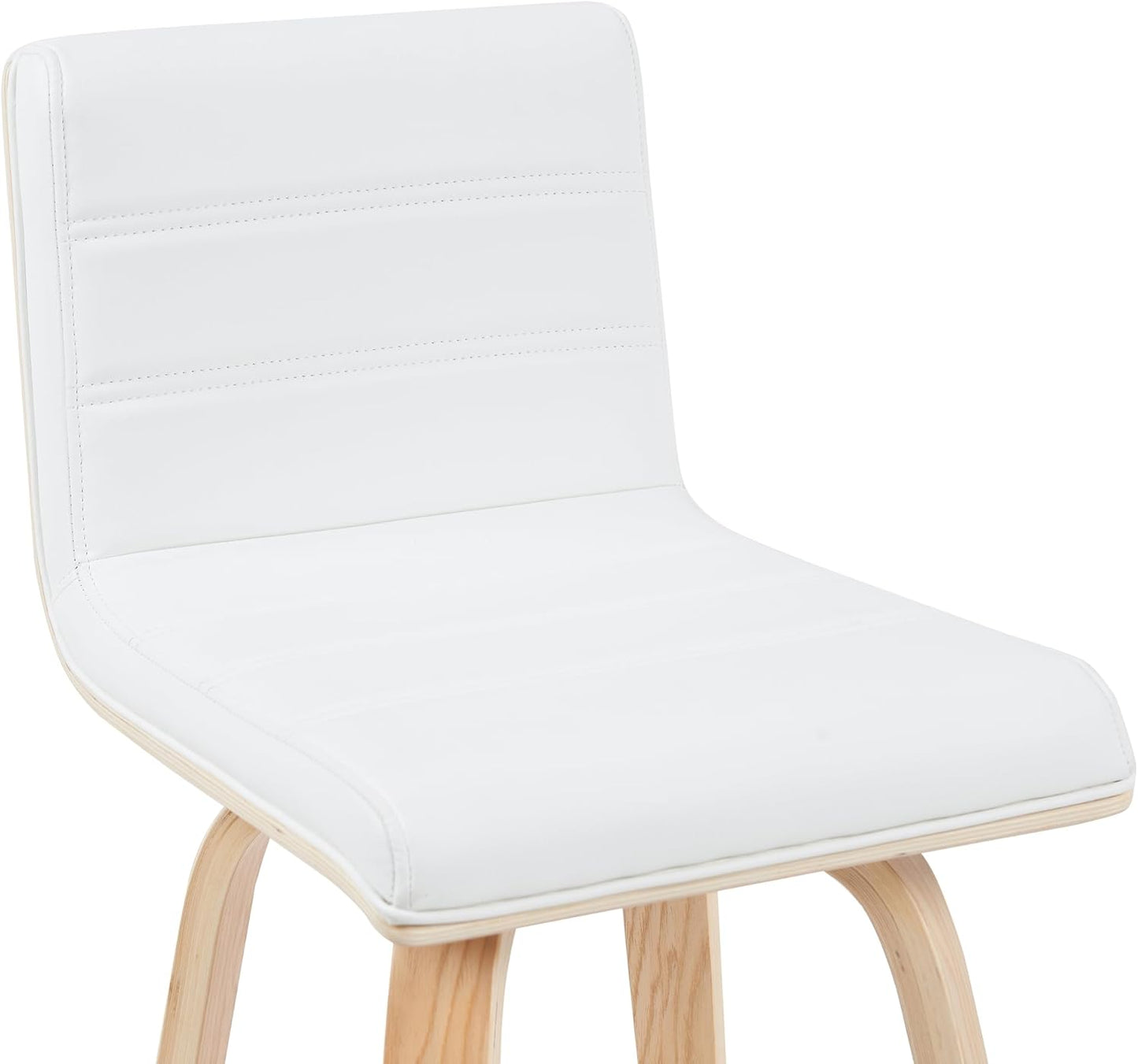 Vienna Modern Counter Height Swivel Bar Stool with White Faux Leather Seat and Patterned Oak Wood Frame Set of 2