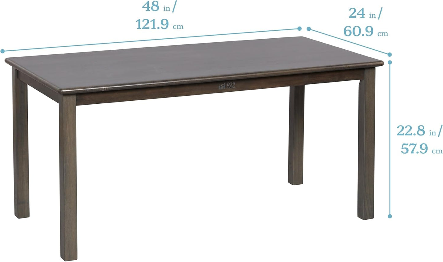 ECR4Kids 24in x 48in Rectangular Hardwood Table and Chair Set, 12in Seat Height, Kids Furniture, Grey Wash