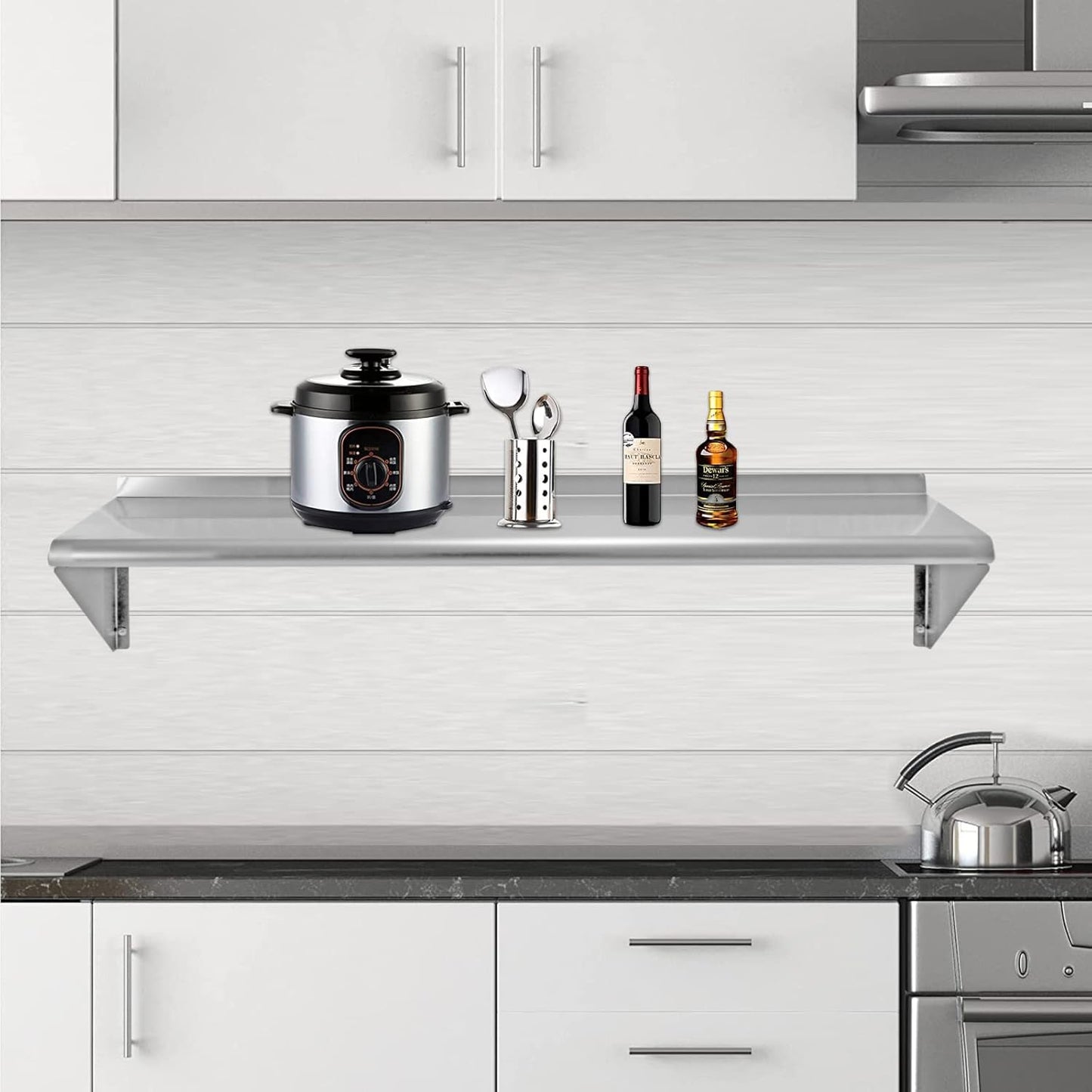Stainless Steel Shelf 12x48 Inches, NSF Commercial Metal Wall Mounted Rack Shelves,Floating Shelving for Restaurant, Food Truck, Kitchen,Garage,Washrooms,Home&Hotel