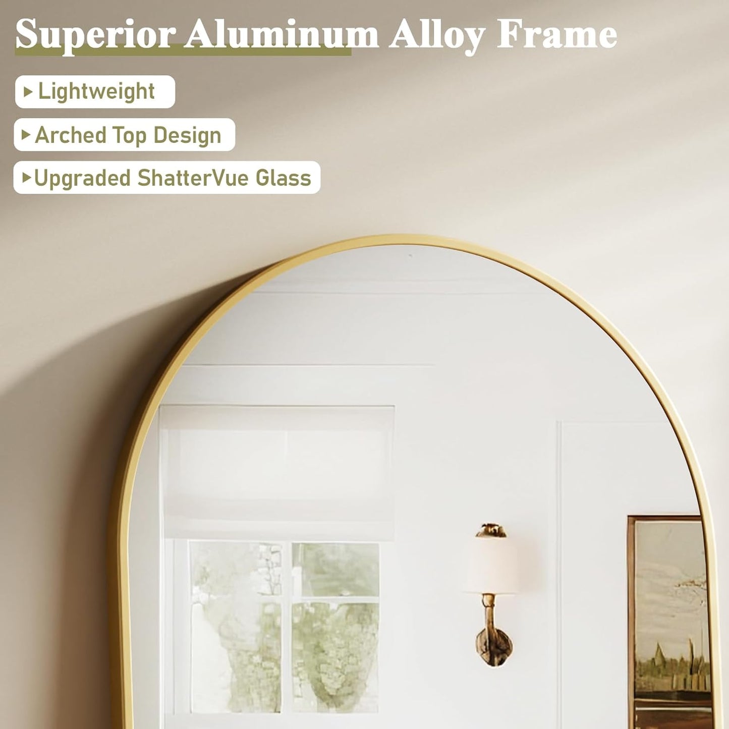 HARRITPURE 36"x48" Arched Bathroom Mirror - Gold Wall Mounted Vanity Mirror Aluminum Alloy Frame Large Arch Wall Mirror for Living Room, Bedroom and Entryway