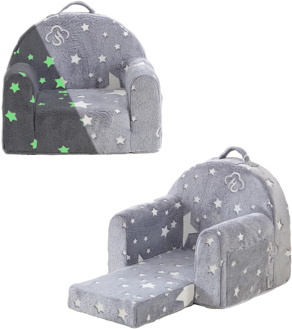 Toddler Chair Comfy,Toddler Couch Fold Out, 2-in-1 Kids Chair,Flip Out Kids Couch,Toddler Sofa Convertible,Children Reading Chair for Age 1-3(Grey Star)