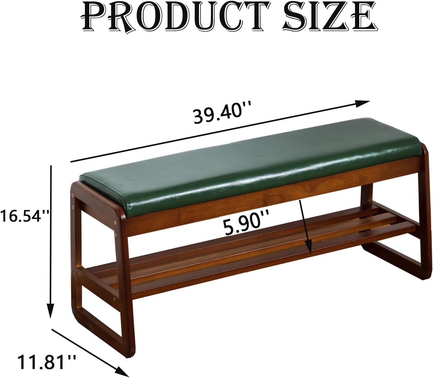 latifolia Solid Wood Bench, Entryway Shoe Bench with Cushion, 2 Tier Shoe Storage Organizer for Hallway, Living Room(Green,39.70''L)