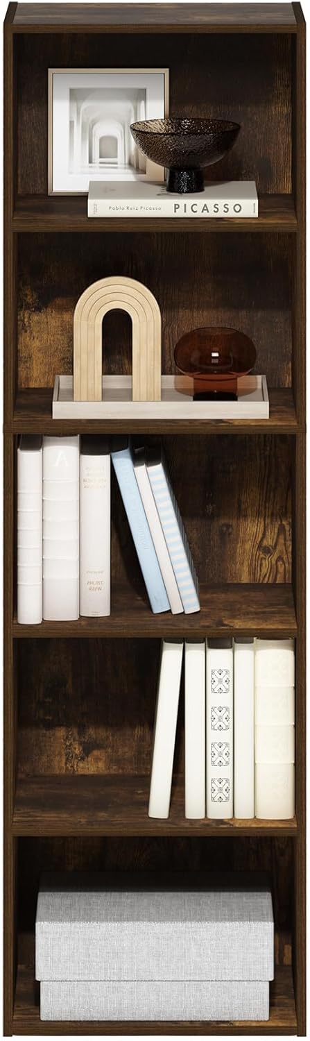Furinno Luder 5-Tier Open Shelf Bookcase, Bookshelf, Amber Pine