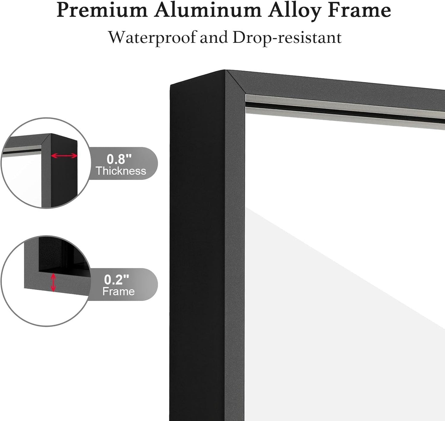 24x24 Inch Black Bathroom Mirror, Copper-Free Mirror, Aluminum Alloy Frame Vanity, Rectangle Wall Mounted Modern Mirror for Bedroom/Living Room/Porch Horizontal or Vertical