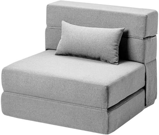 Folding Sofa Bed with Pillow- Convertible Chair Floor Couch & Sleeping Mattress, Foldable Memory Foam Sleeper for Living Room/Dorm/Guest Room/Home Office/Apartment/Loft, Single28, Light Gray