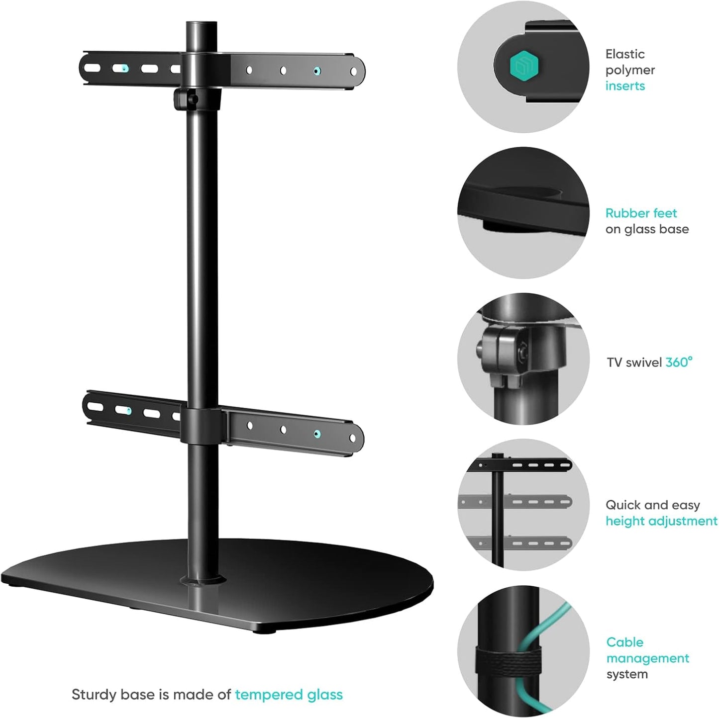 ONKRON Tabletop TV Stand for 32-65 Inch TVs up to 77 lbs, Height Adjustable TV Swivel Stand max VESA 400x400, Tabletop Universal TV Stand with Tempered Glass Base/Pedestal Television Stand Black