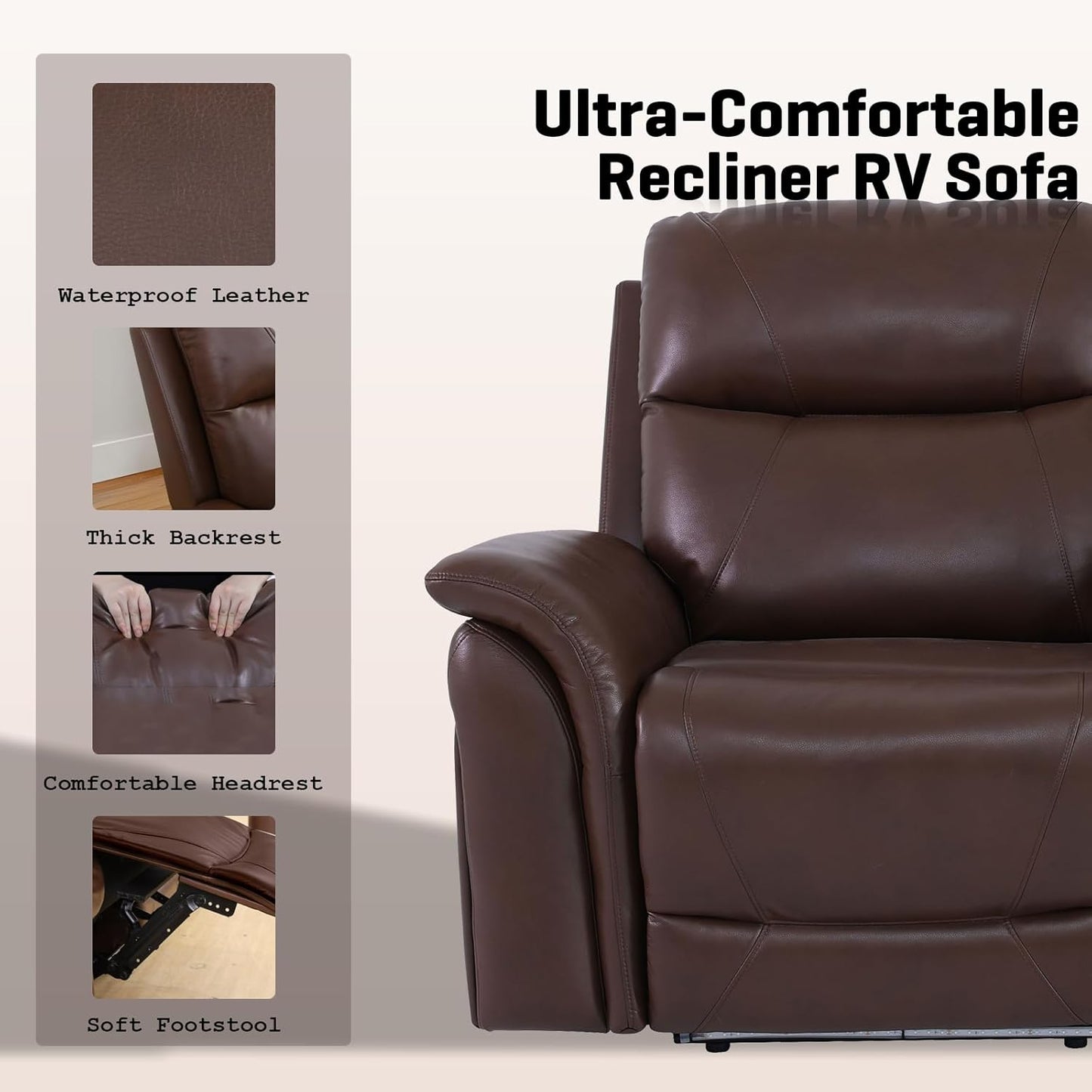 PU Leather Power Wall Hugger Chair Double Reclining Sectional Sofa 3-Seater Loveseat Couch with Reversible Coffee Table, Wireless Chargers, USB Port and Ambient LED Light for Living Room RV Theater