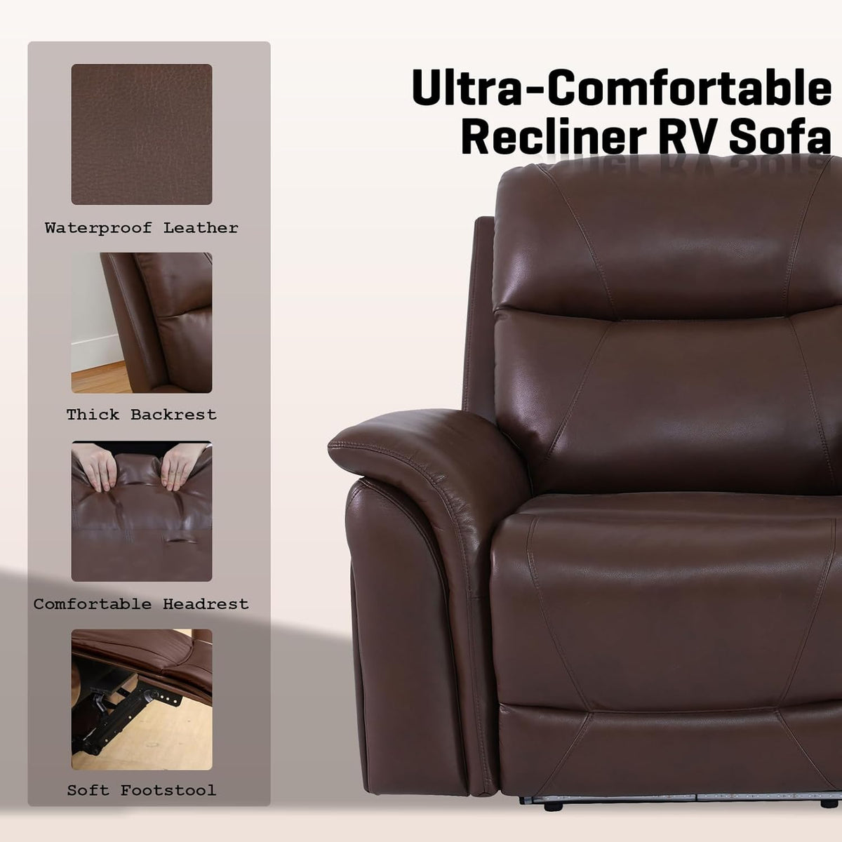 Nicbex PU Leather Power Wall Hugger Chair Double Reclining Sectional Sofa 2-Seater Loveseat Couch with Center Storage Console, USB Port, Cup Holders and Ambient LED Light for Living Room RV Theater