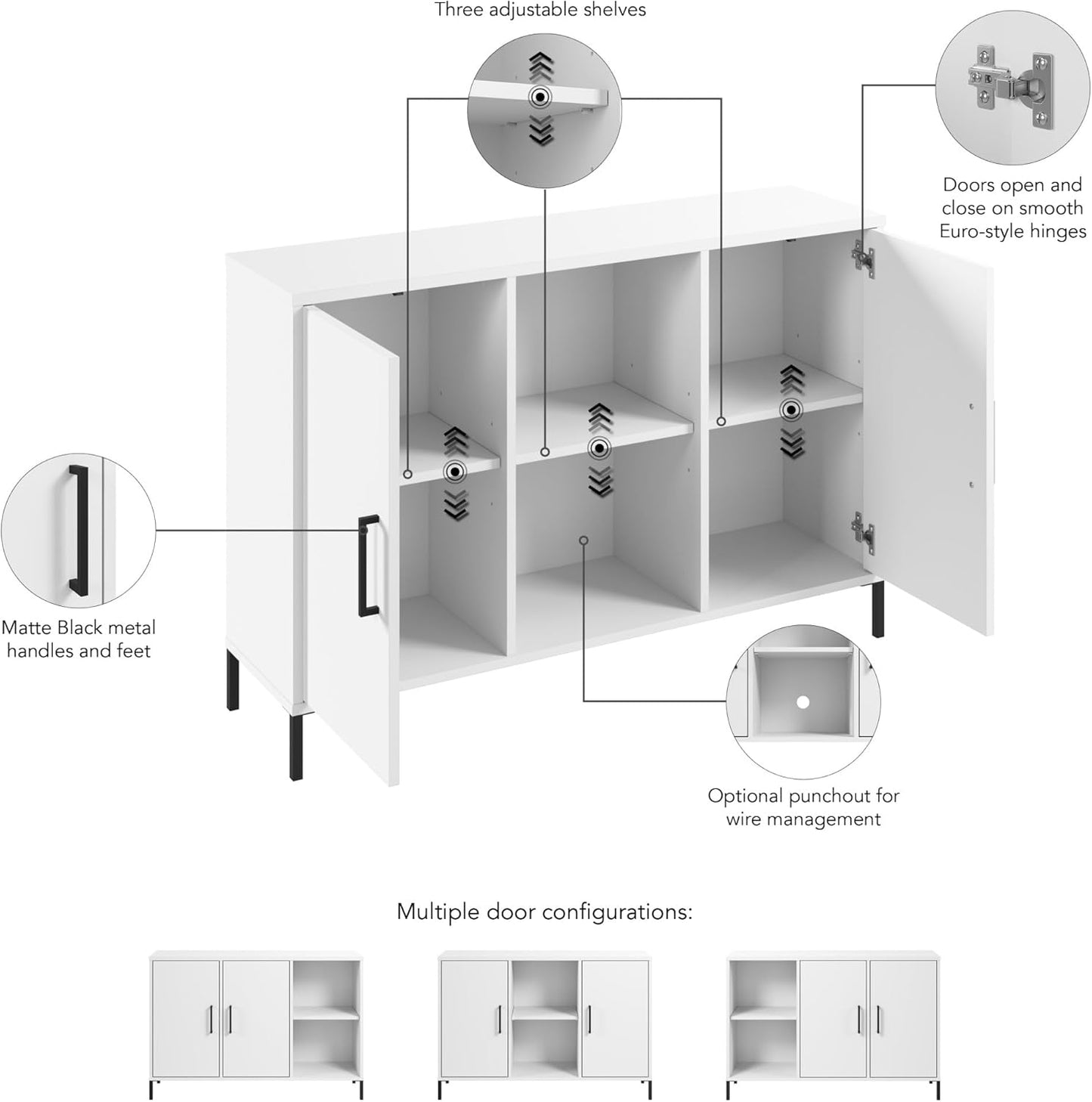 Bush Furniture Essence Accent Cabinet with Doors in White | Organizers and Shelves for Home Office Workspace, Living Room, Entryway, Bedroom, and Mudroom