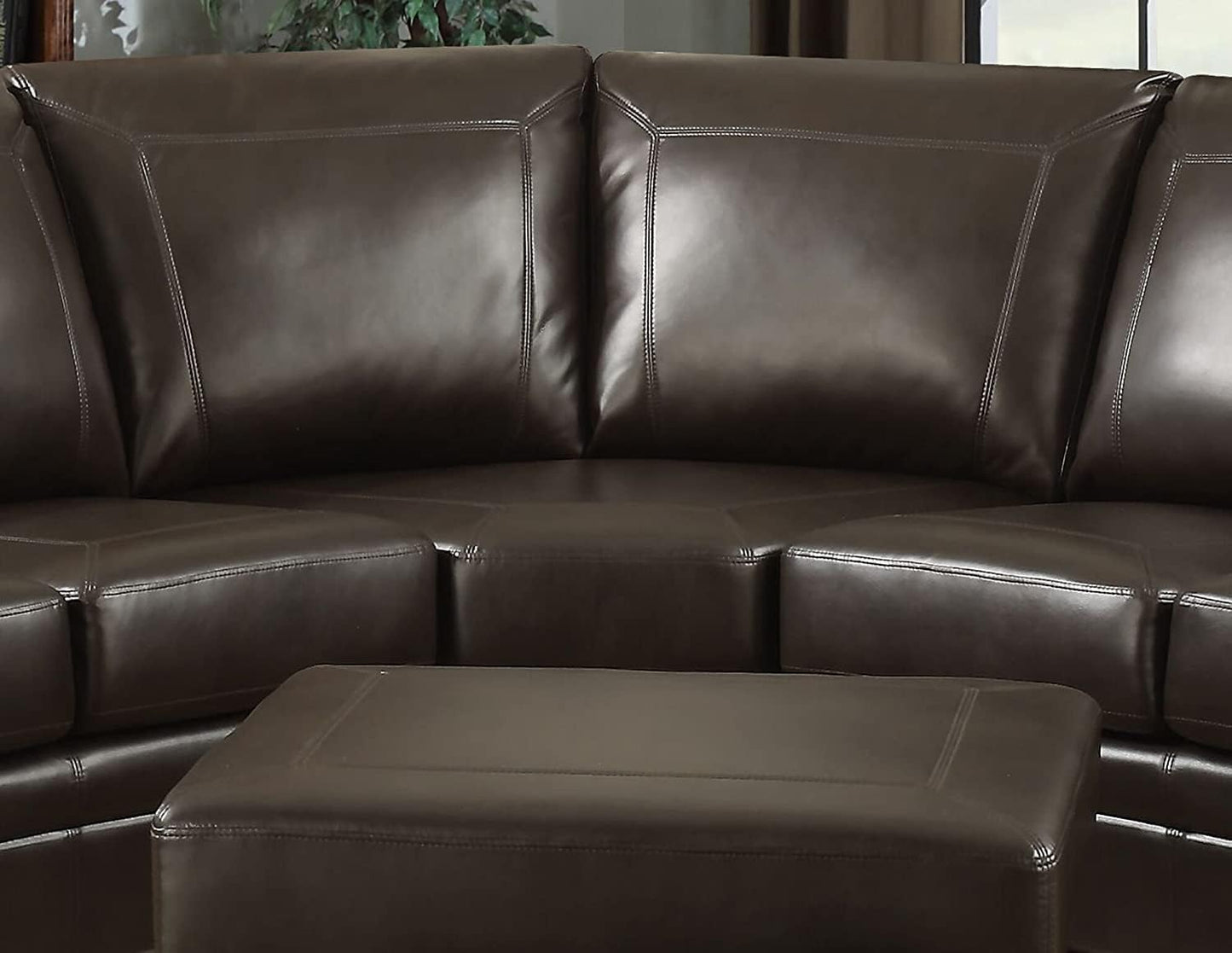 AC Pacific Louis Collection Traditional 3-Piece Upholstered Leather Living Room Sectional with Antique Nail Head Trim and 2 Accent Pillows, Brown