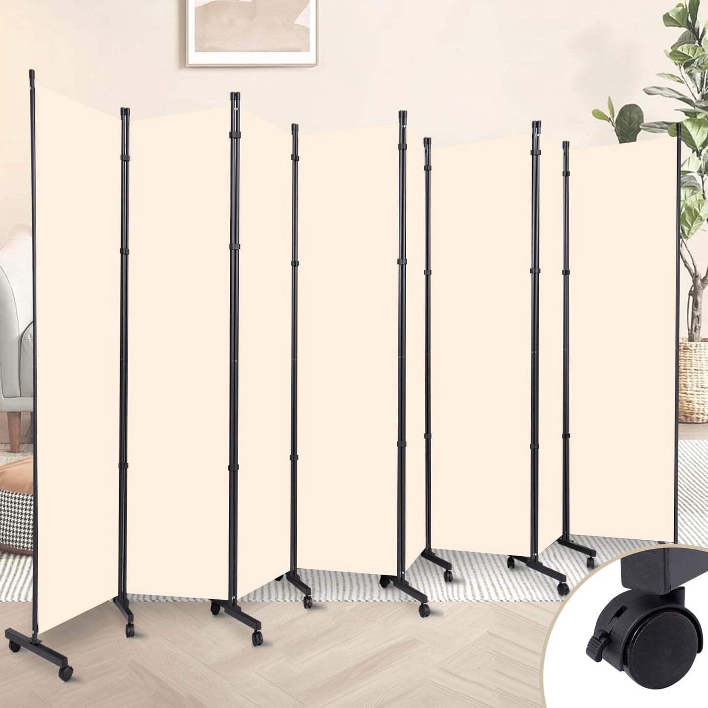 Room Divider 8 Panel Room Dividers/Wheels, Fabric Room Divider Panel for Office Room Partitions and Dividers, Portable Partition Wall Divider for Room Separation, Flexible Privacy Screen Indoor