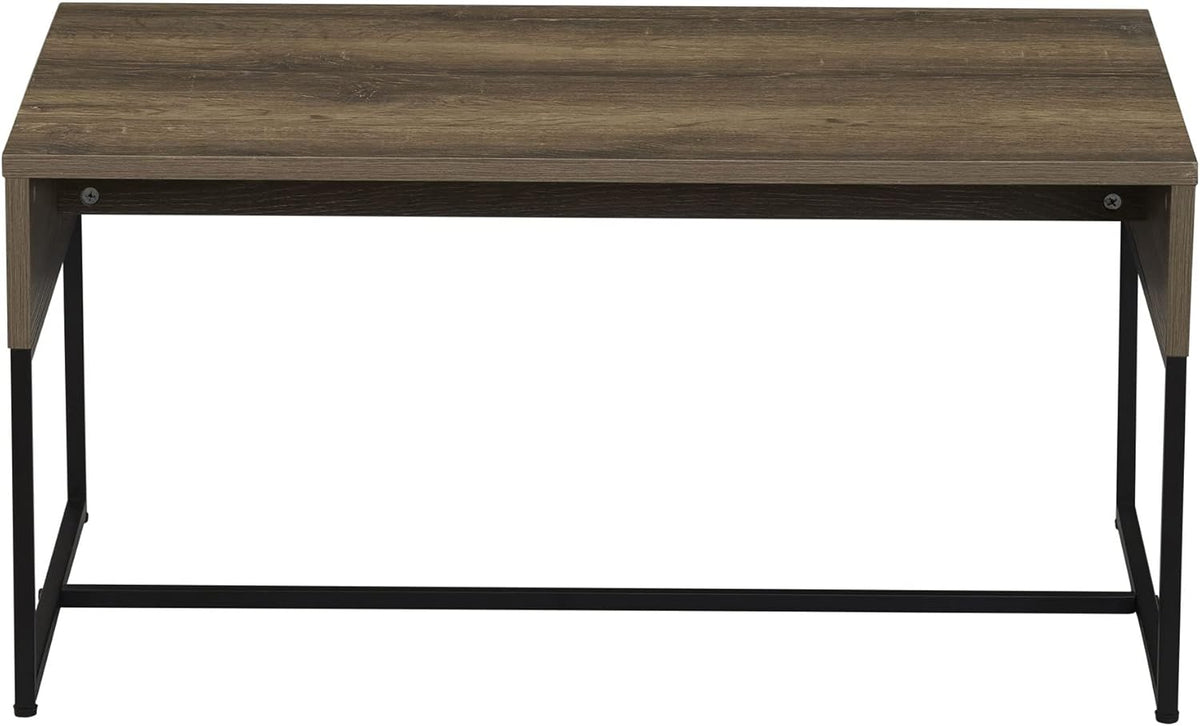 Household Essentials Wrap Rectangular Coffee Table Ashwood Rustic Wood Grain and Black Metal