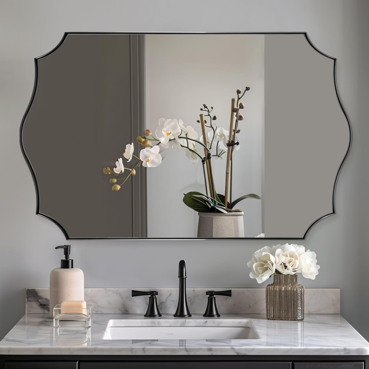 ANDY STAR 30x48 Inch Matte Black Mirror, Unique Rectangular Bathroom Mirror, Black Mirror in Premium Stainless Steel Metal Thin Frame Deep 1’’, Large Decorative Mirror for Bathroom, Entryway, Mantel