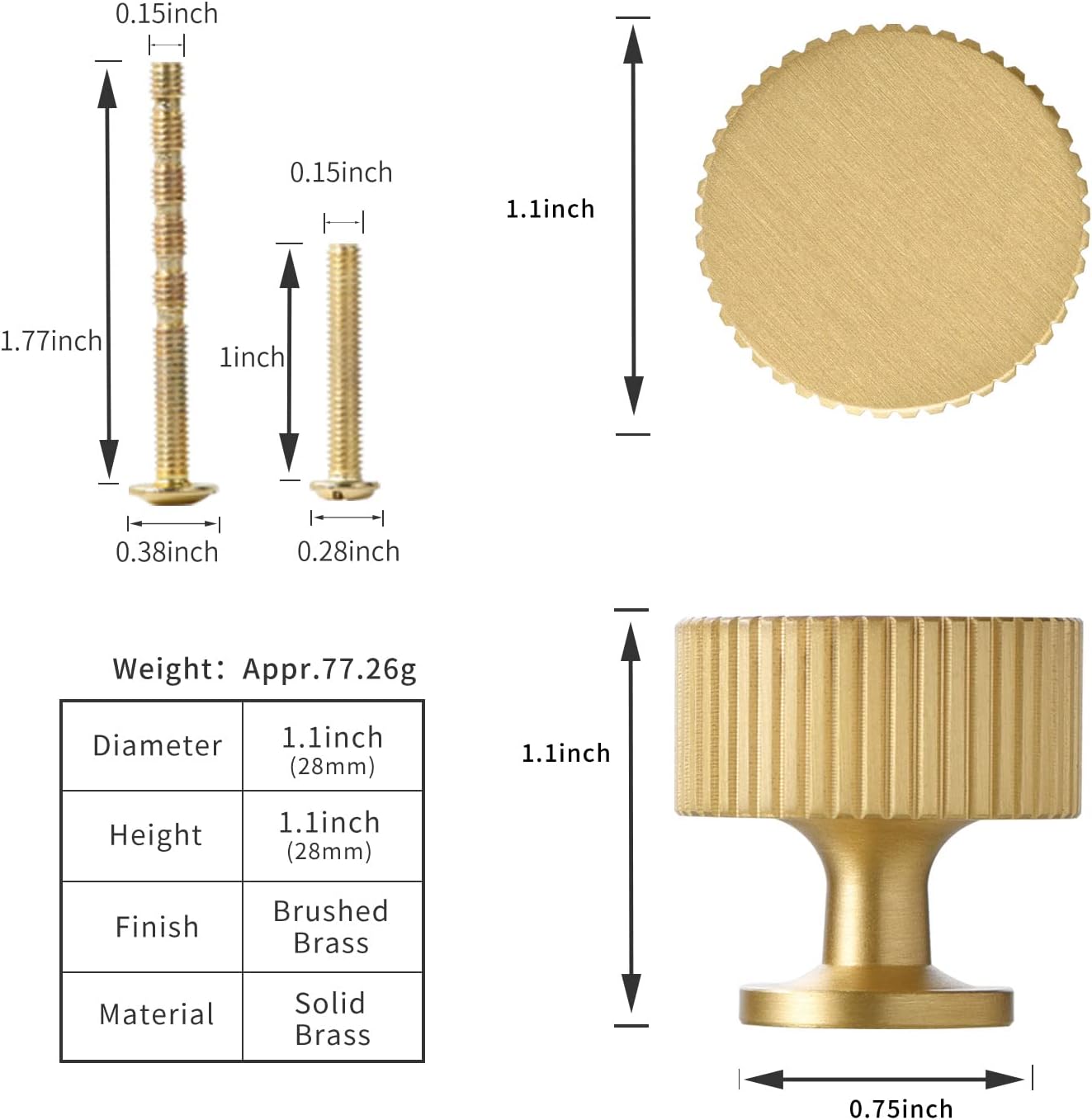 Solid Brass Cabinet Knob - Brush Gold Dresser Drawer Knob 2 Pack, Brass Handles for Bathroom Bedroom Closet Wardrobe,Furniture Hardware pulls