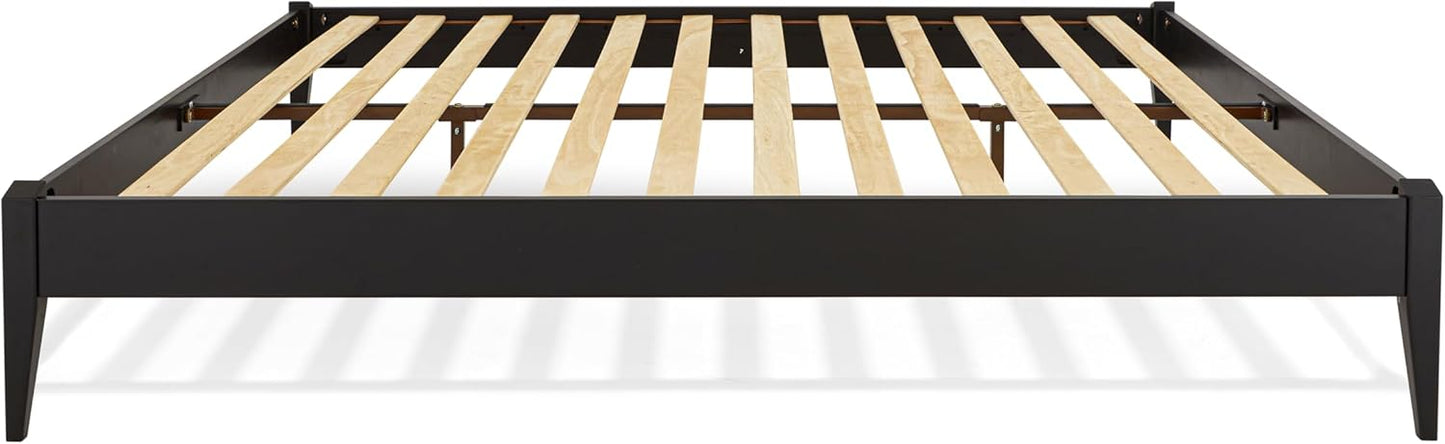 Bme Dinkee Queen Platform Bed Frame Wood 15 Inch - Solid Wood Bed Frame - Modern & Minimalist Style - 12 Strong Wood Slat Support - Easy Assembly - No Box Spring Needed - Black