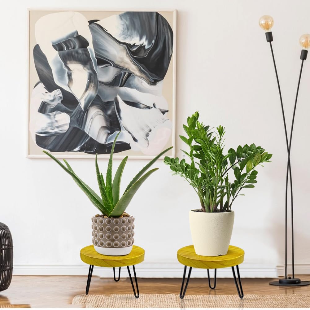 Plant Stand Indoor Outdoor Wood Mid Century Plant Stand for Indoor Plants, Modern Plant Table Round Plant Stool, Boho Rustic Wooden Stool for Plant Pot Hol (L)