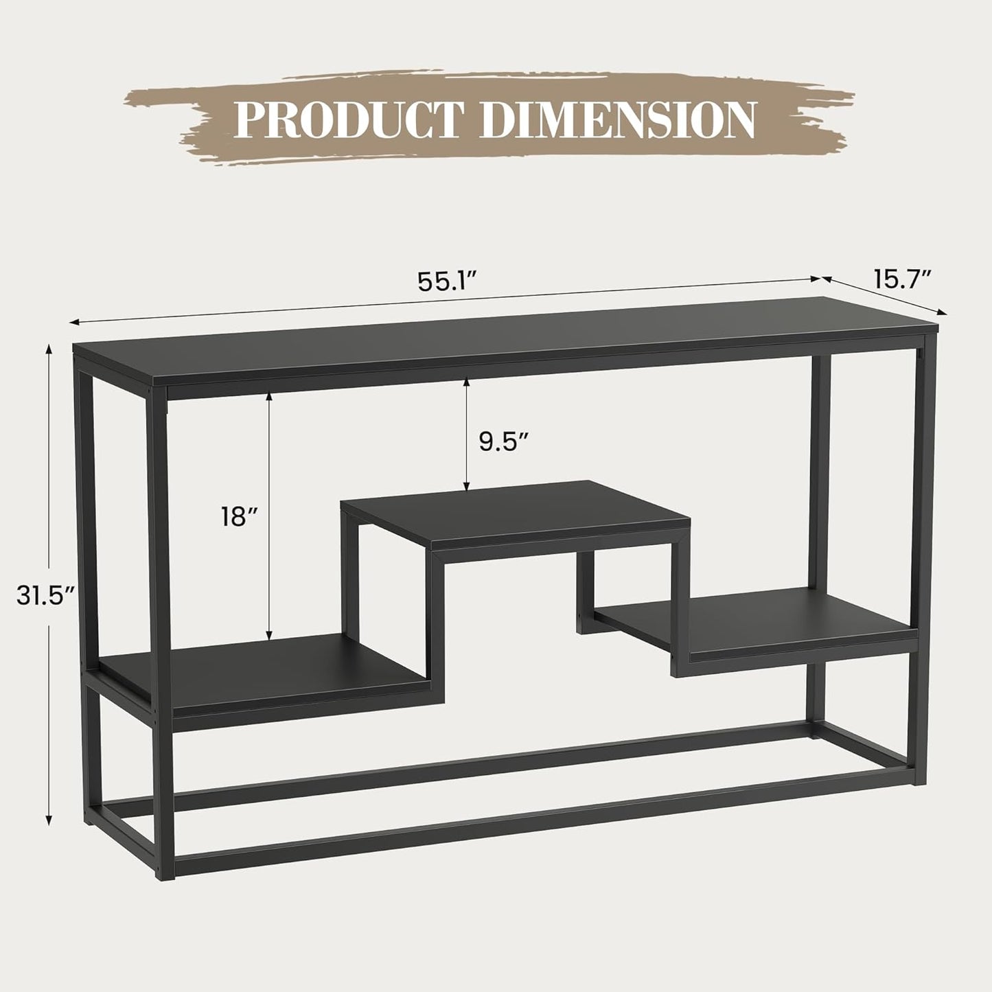 TV Stand for TVs up to 65 Inch, TV Console Table with 3-Tier Open Storage Shelves, Modern Industrial Entertainment Center for Living Room, Bedroom, Black
