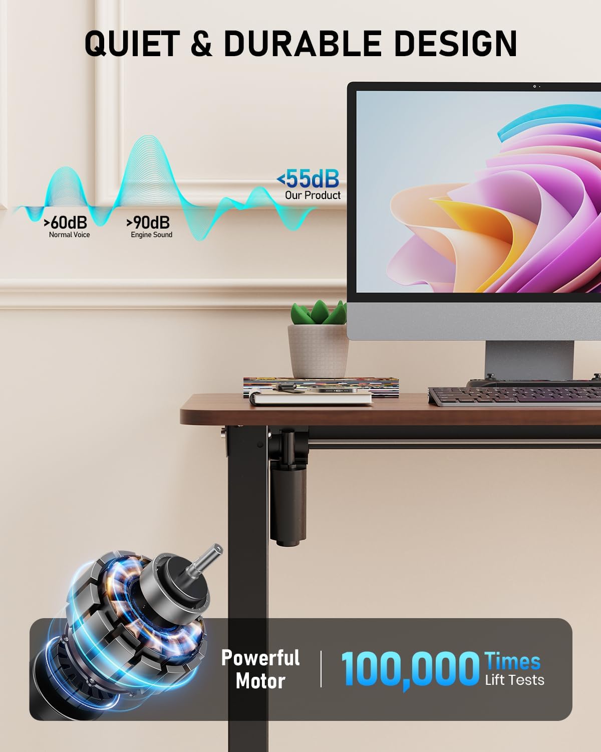 Standing Desk, Large Height Adjustable Electric Stand up Desk, 55 x 24 Inches Sit Stand Home Office Desk, with Splice Board, Black Frame/Walnut Top