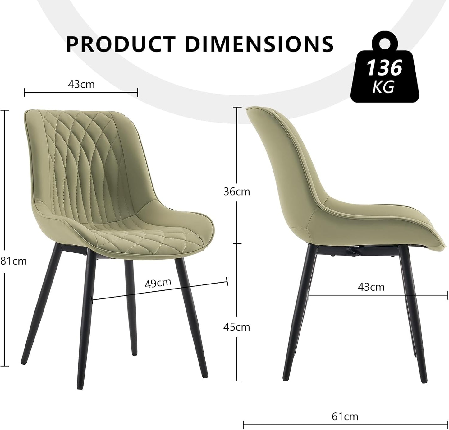 YOUNIKE Dining Chairs Set of 2 with High Back Mid Century Modern Kitchen Dining Room Chairs Faux Leather Upholstered Comfortable Wide Seat Padded Accent Side Chair for Living Room Avocado Green