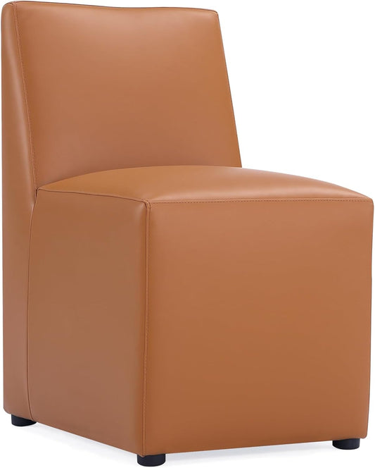 Manhattan Comfort Anna Square Modern Dining Chair with Head to Toe Faux Leather Upholstery and Plastic Foot Padding, Luxury Accent Furniture, Set of 1, Saddle