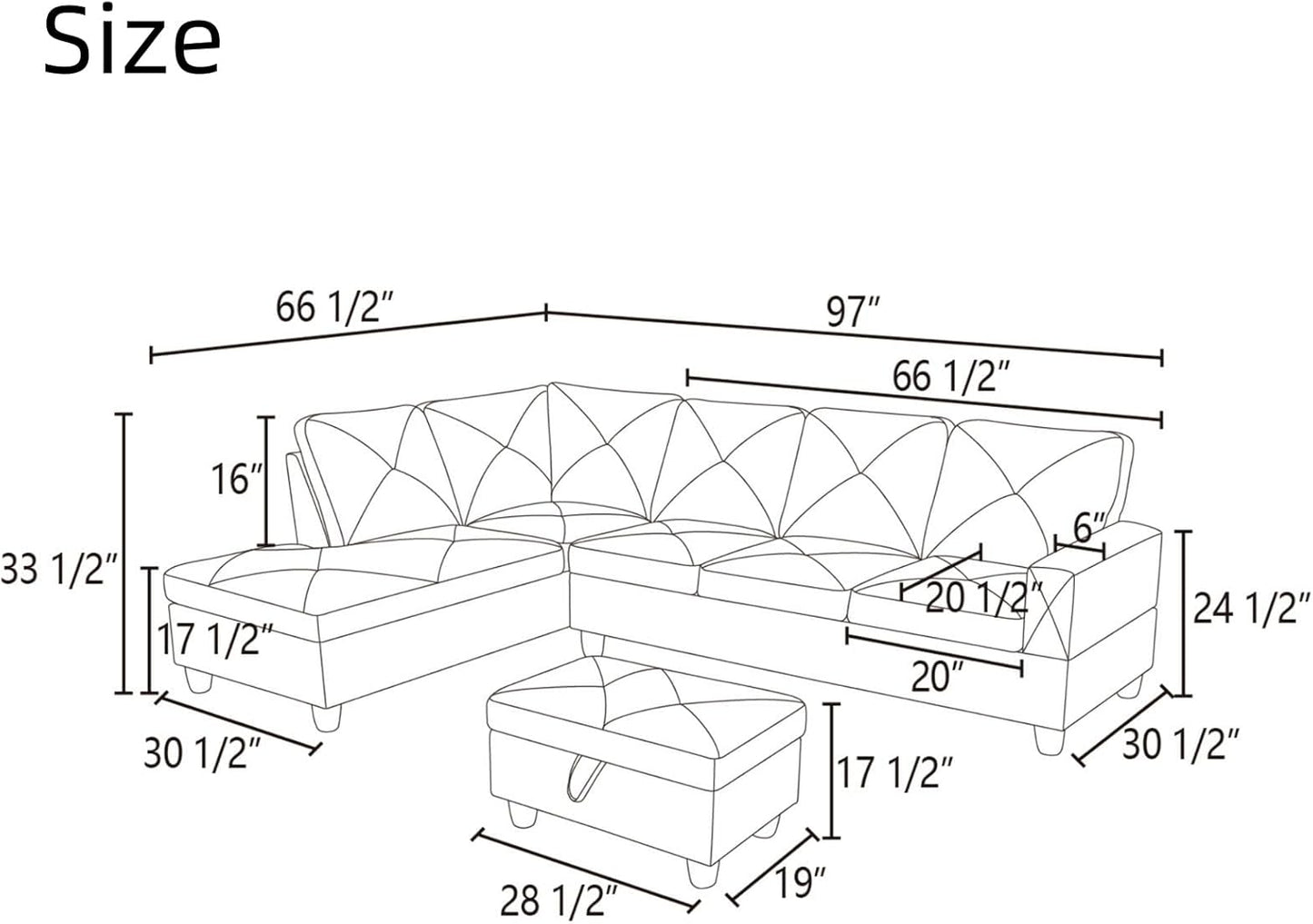 NAYSAYE L Shaped Couch, Modular Sectional Couch with Ottoman Storage, Modern Lounge Sofa Convertible Sectional Couches for Living Room, Apartment, Blue