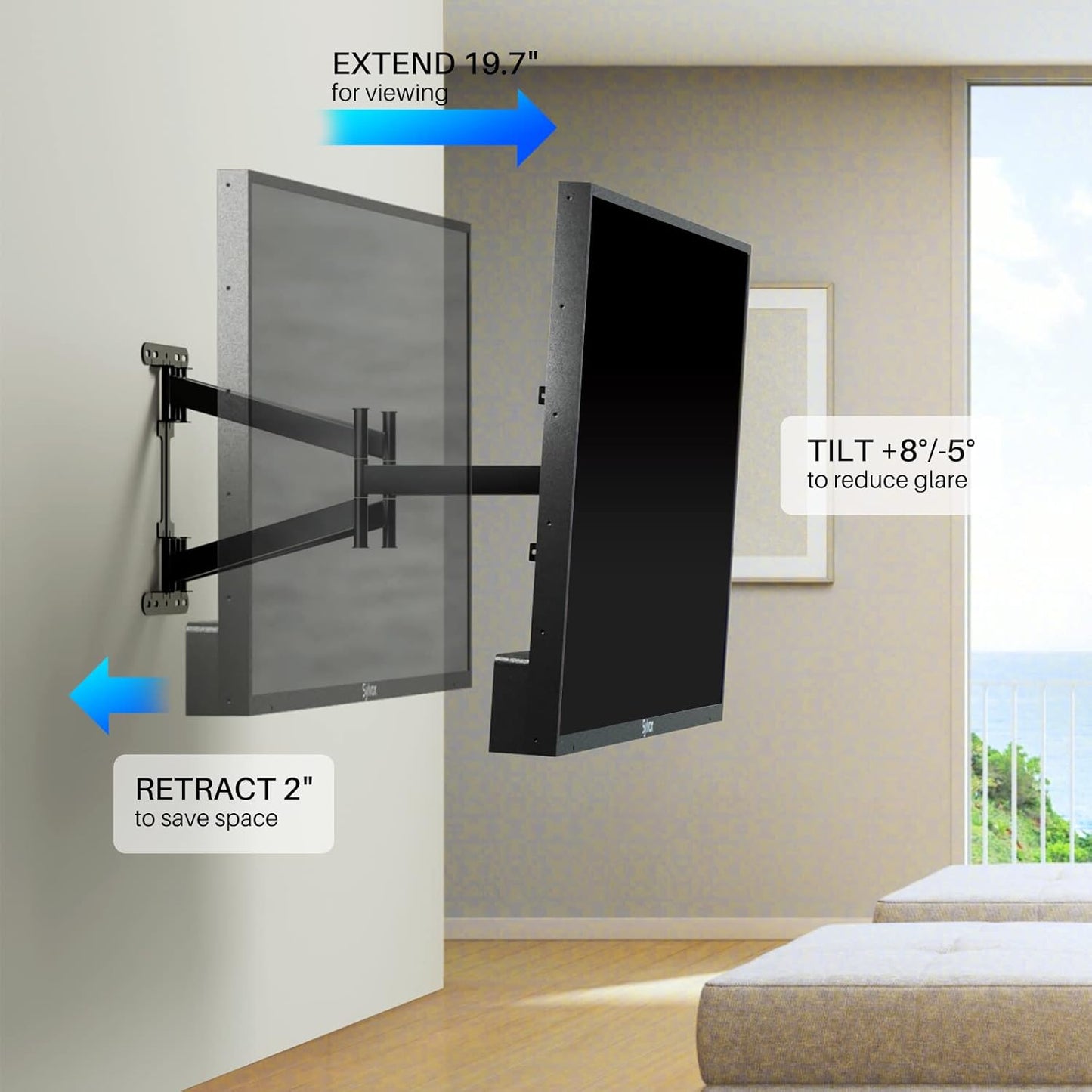 Sylvox Full Motion TV Wall Mount, TV Mount Bracket for 40-75 inch TVs, Dual Articulating Arms, Swivel and Tilt, Max VESA 600x400mm, Holds Up to 100lbs